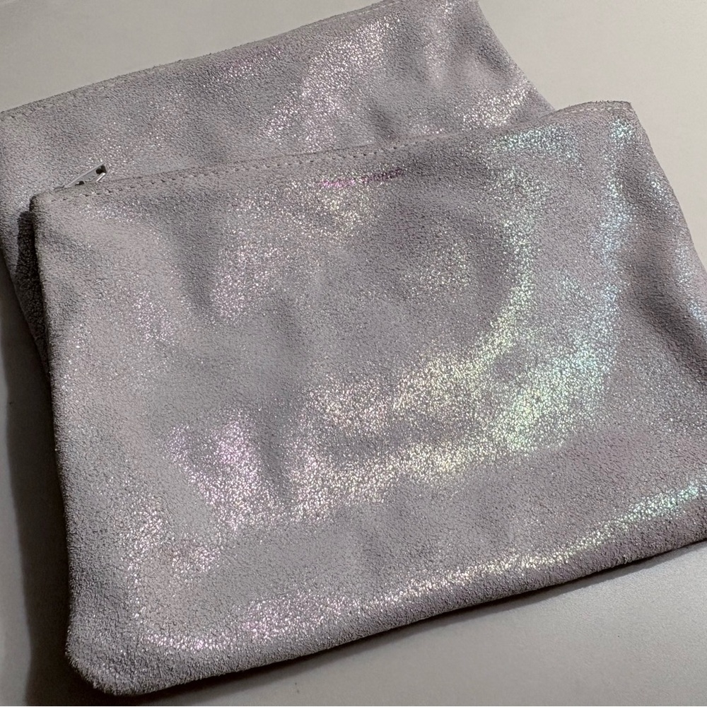 Tracey Tanner Iridescent Grey/Silver Leather Zipper Pouch Set